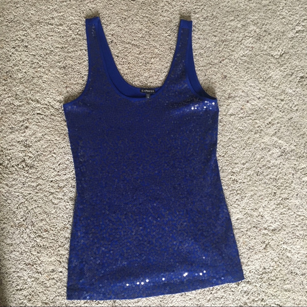 EXPRESS Sequin Tank Top, royal blue